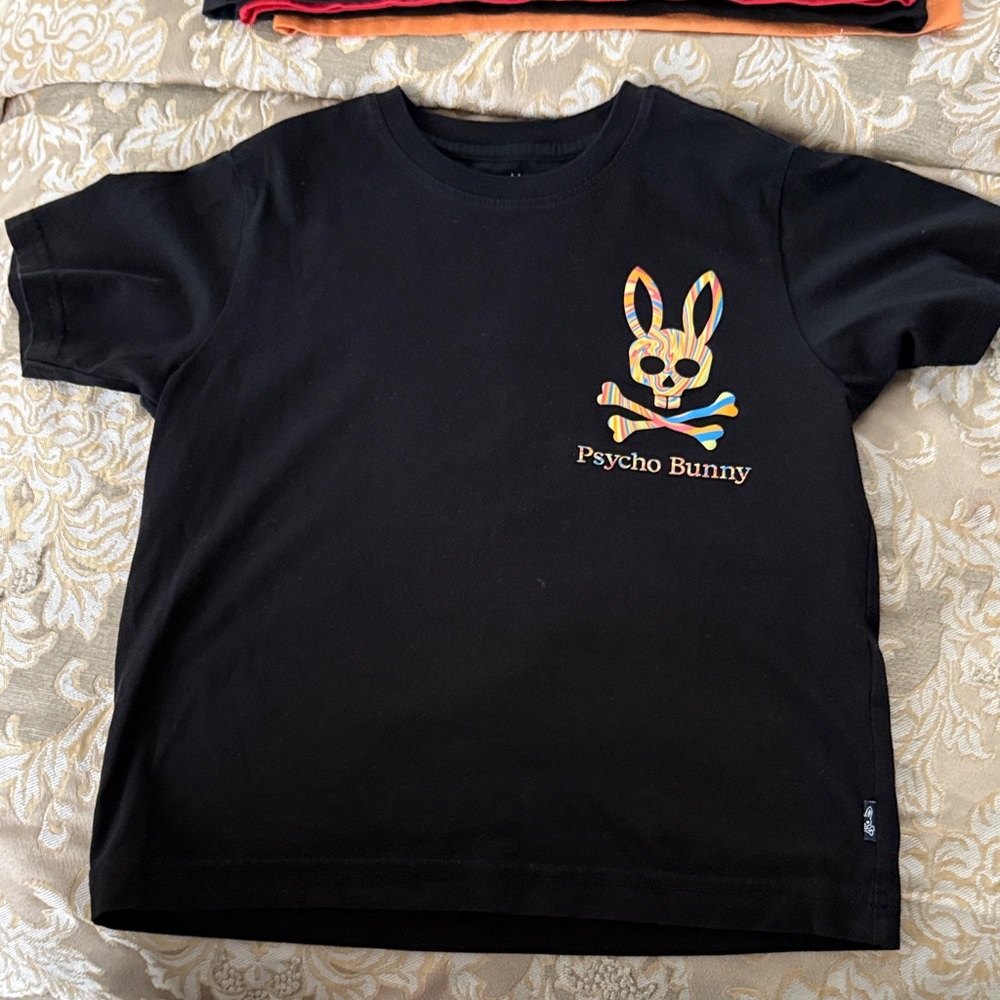 Psycho Bunny Kids Black Tee with Colorful Logo-SMALL 7/8